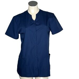 EDWARDS 7889 Navy Blue Short Sleeves Snap Button Tunic Scrub Top Women's S